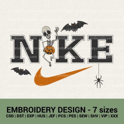 Nike Halloween Skeleton Pumpkin bat logo machine embroidery designs instant downloads