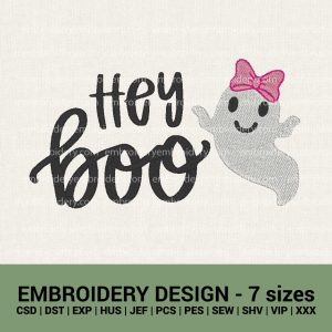 Hey Boo Halloween Cute Ghost machine embroidery designs instant downloads