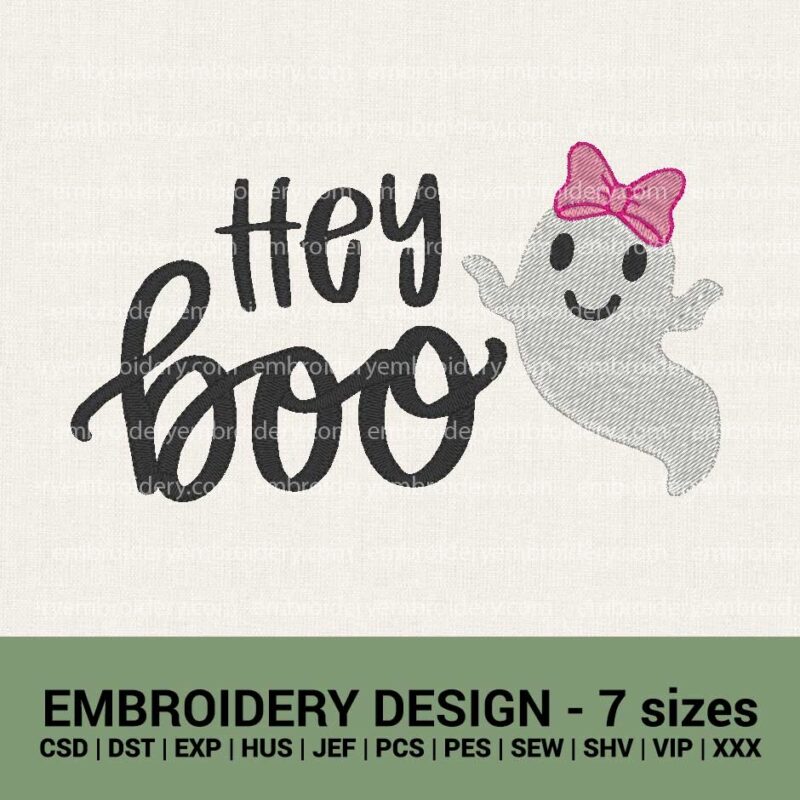 Hey Boo Ghost Applique Machine Embroidery Design Digitized Pattern