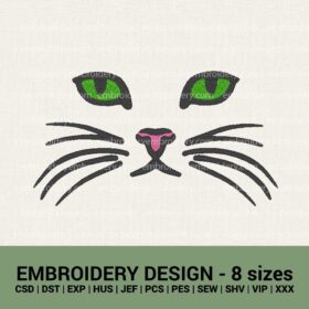 cat eyes face machine embroidery designs instant downloads