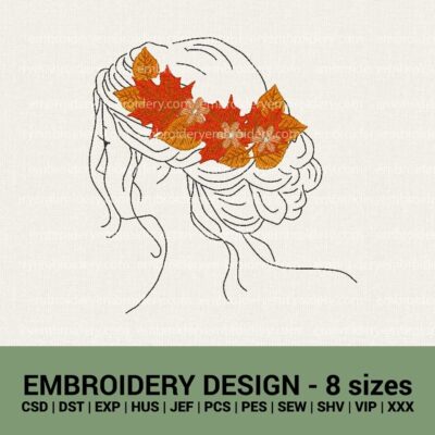 floral girl autumn leaves machine embroidery designs