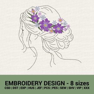 floral girl machine embroidery designs instant downloads