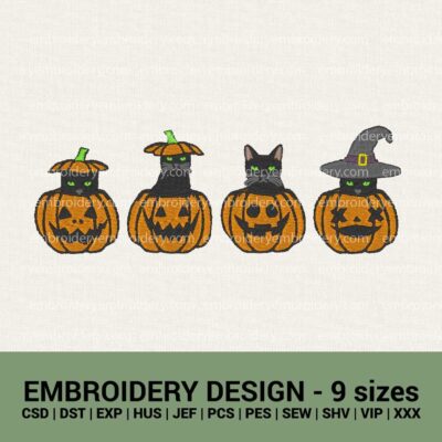 Halloween cats in curved pumpkin machine embroidery designs instant downloads