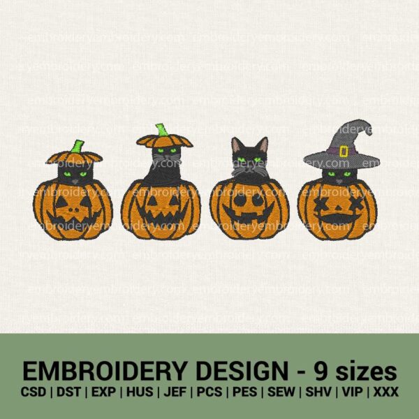 Halloween cats in curved pumpkin machine embroidery designs instant downloads