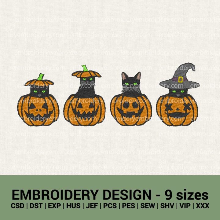 HALLOWEEN BLACK CATS IN CURVED PUMPKINS MACHINE EMBROIDERY DESIGNS INSTANT DOWNLOADS