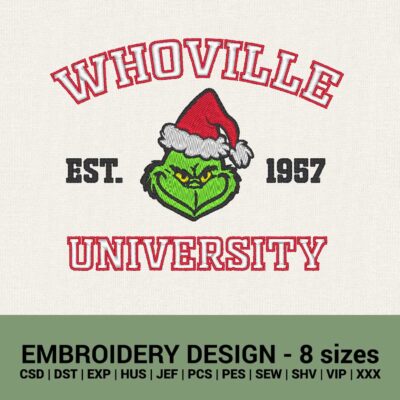 whoville university grinch christmas machine embroidery designs