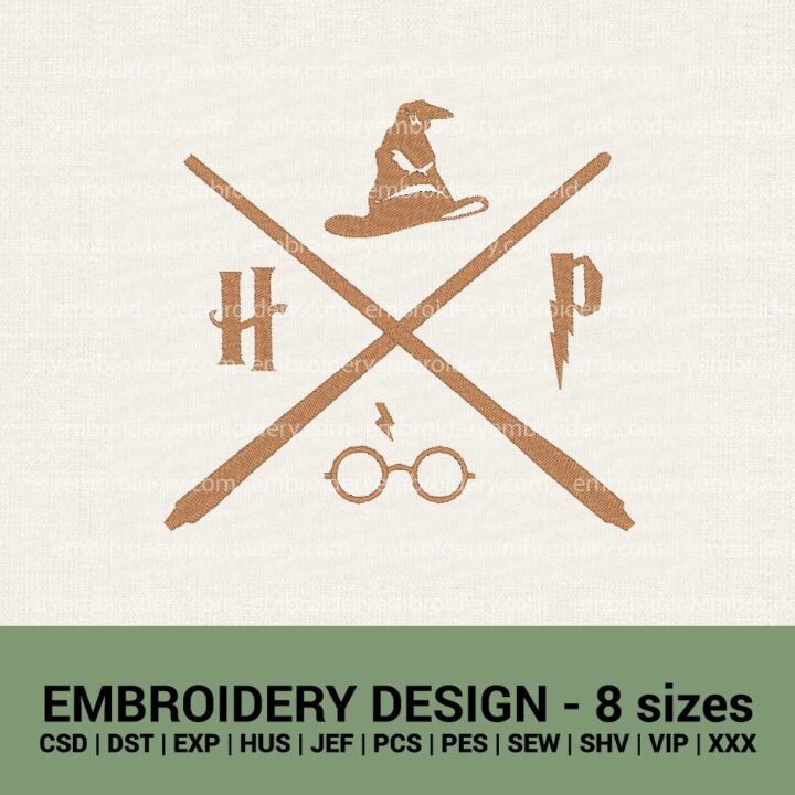 HARRY POTTER LOGO MAGIC WANDS SORTING HAT GLASSES MACHINE EMBROIDERY DESIGNS
