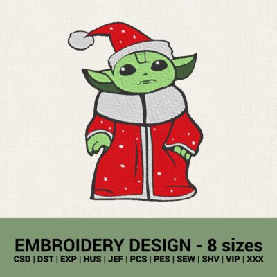 BABY YODA SANTA CHRISTMAS MACHINE EMBROIDERY DESIGNS INSTANT DOWNLOADS