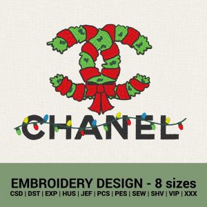 Chanel christmas lights x-mas wreath logo machine embroidery designs