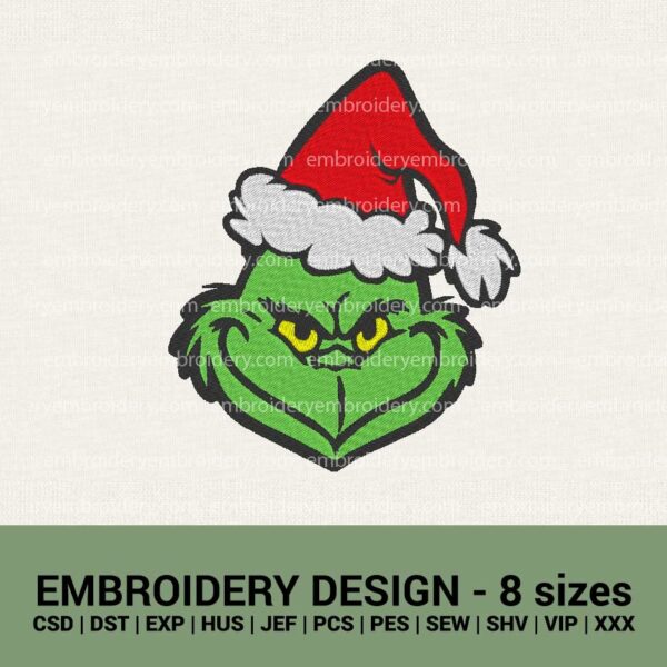 Grinch face christmas machine embroidery designs