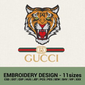 Gucci tiger full logo machine embroidery designs instant downloads
