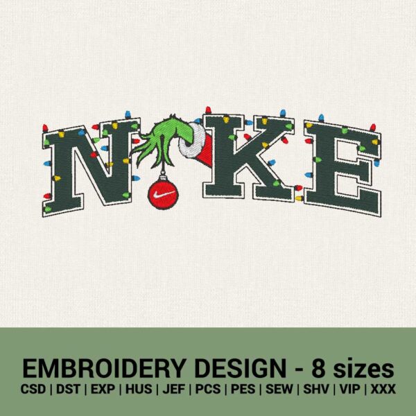 Nike Christmas logo Grinch hand machine embroidery designs instant downloads
