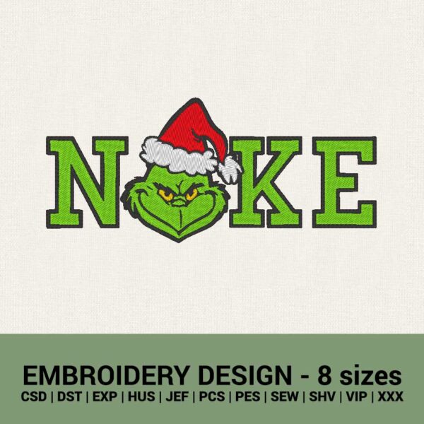 Nike Grinch face christmas machine embroidery designs instant downloads