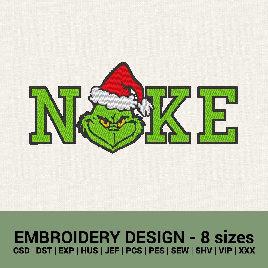 Nike Grinch face Christmas logo machine embroidery designs