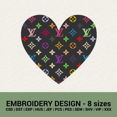 LV Louis Vuitton pattern heart machine embroidery designs instant downloads