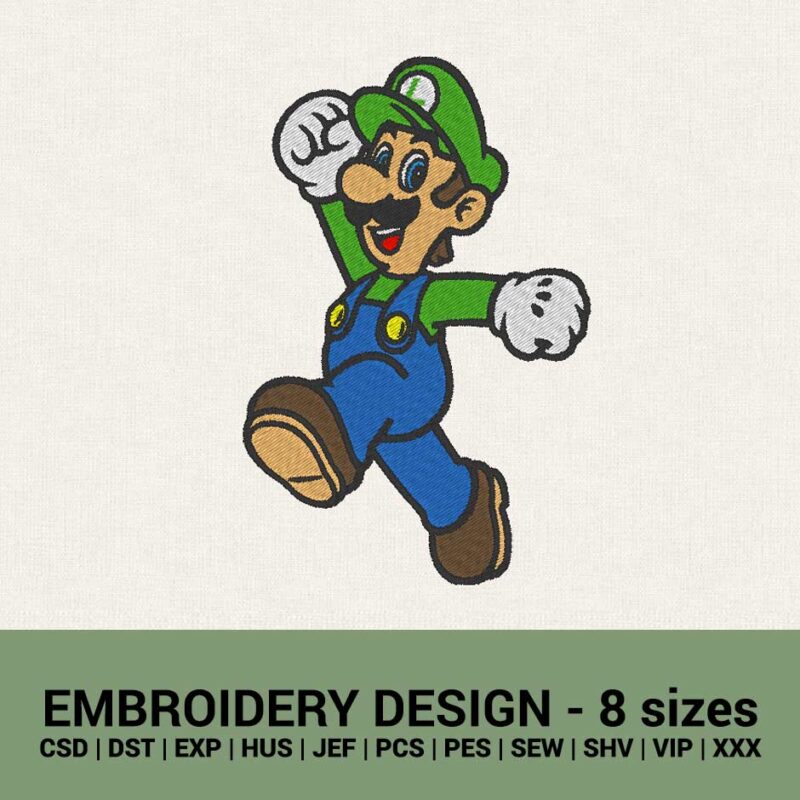 Luigi Super Mario bros machine embroidery design files downloads