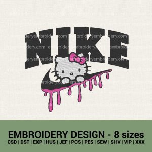 Nike Hello Kitty dripping logo machine embroidery designs instant downloads