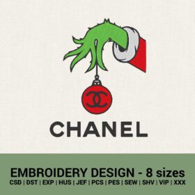 Chanel grinch hand christmas machine embroidery designs instant downlaods