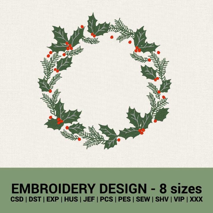 CHRISTMAS WREATH BERRIES MACHINE EMBROIDERY DESIGNS INSTANT DOWNLOADS