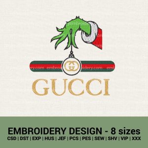Gucci Grinch hand logo machine embroidery designs