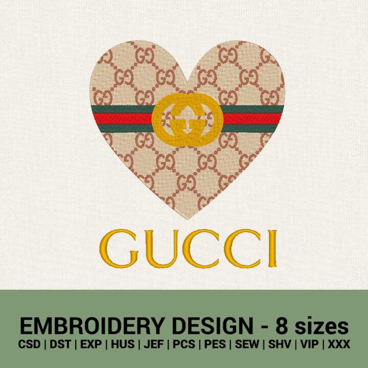 GUCCI PATTERN HEART MACHINE EMBROIDERY DESIGN FILES INSTANT DOWNLOADS