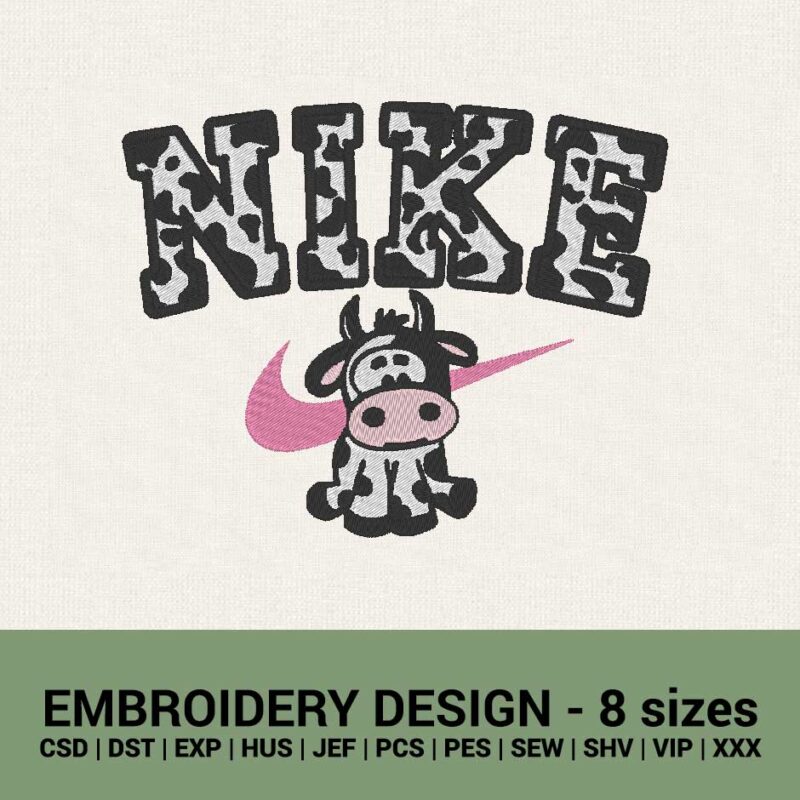 Nike cow logo machine embroidery design files instant downloads