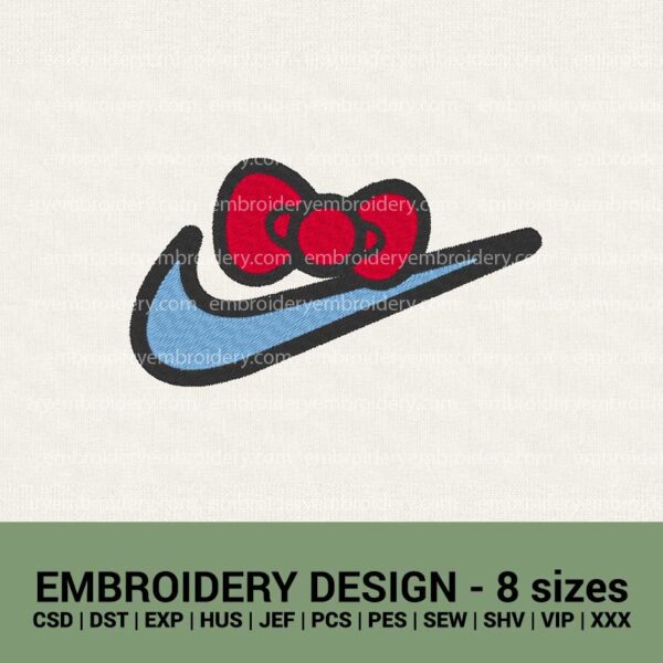 Hello Kitty Swoosh Nike logo machine embroidery design files instant downloads