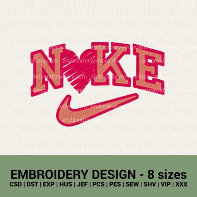 Nike heart Valentine's day machine embroidery design files