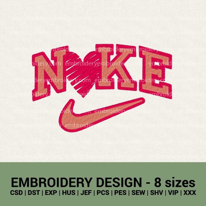 Nike heart logo valentines day machine embroidery design files