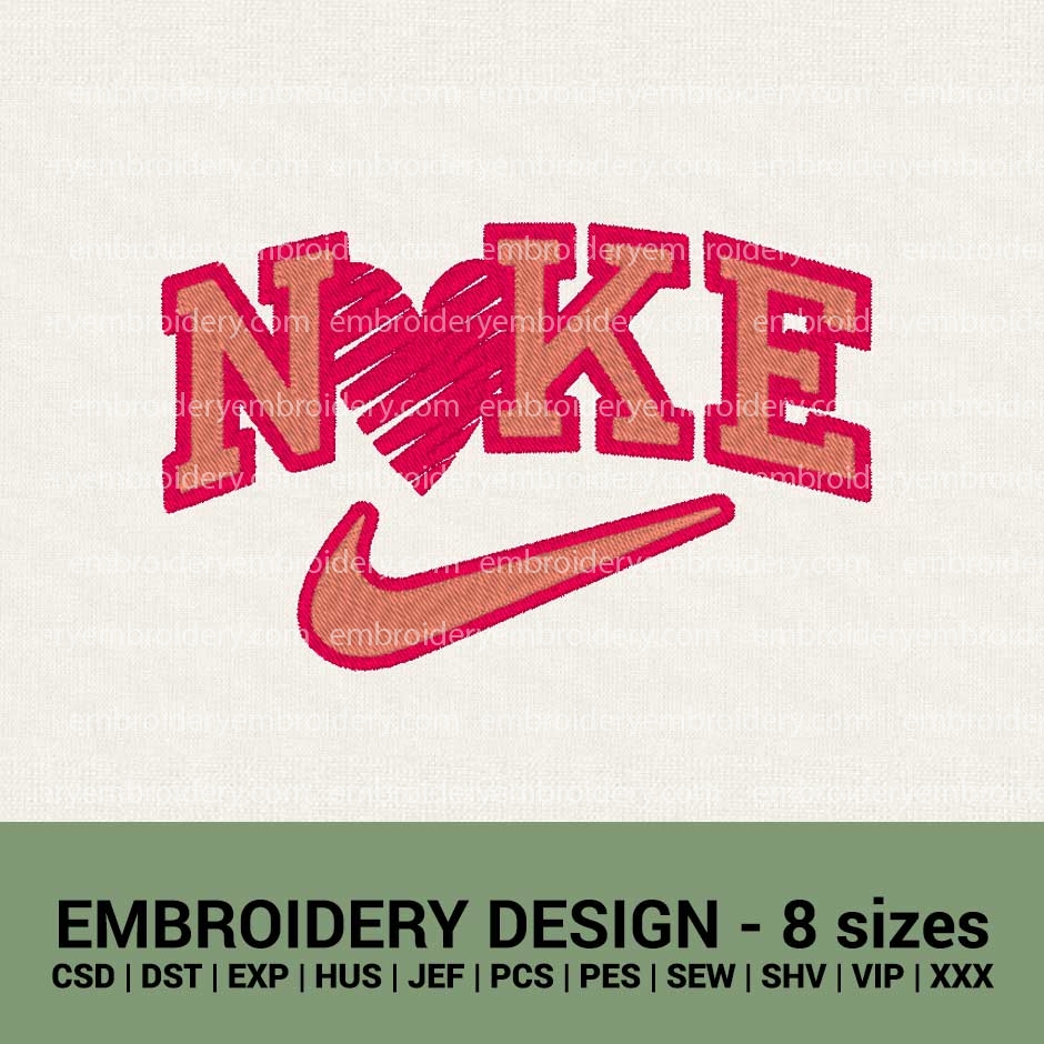 Nike Swoosh Valentines hearts logo machine embroidery designs