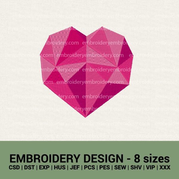 valentine's day heart ruby polygons machine embroidery design files