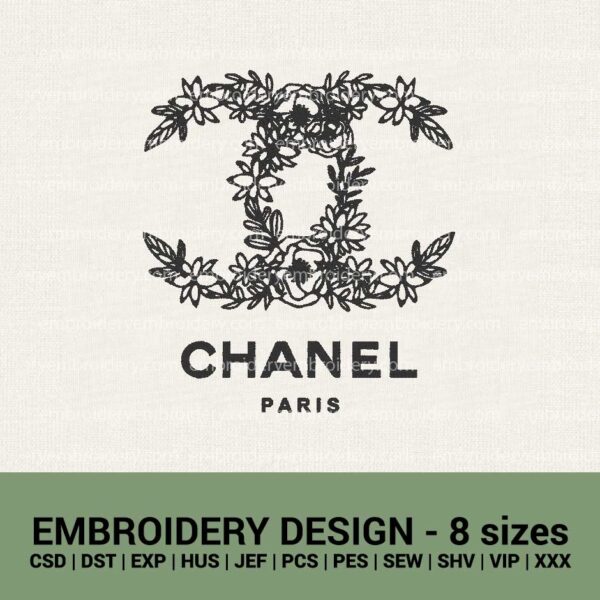 Chanel Paris Floral logo machine embroidery design files instant downloads