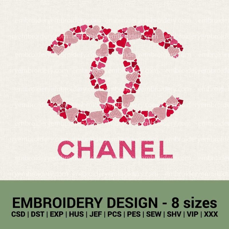 Chanel Valentines hearts logo machine embroidery design files
