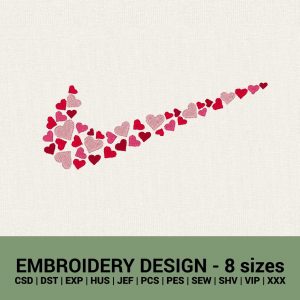 Nike Swoosh Valentine's day hearts machine embroidery designs instant downloads