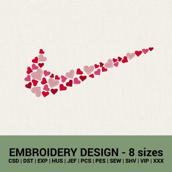 NIKE SWOOSH VALENTINE'S DAY HEARTS MACHINE EMBROIDERY DESIGNS INSTANT DOWNLOADS