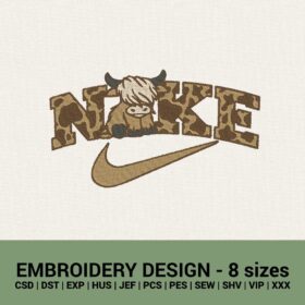 nike highland cow logo machine embroidery designs instant download