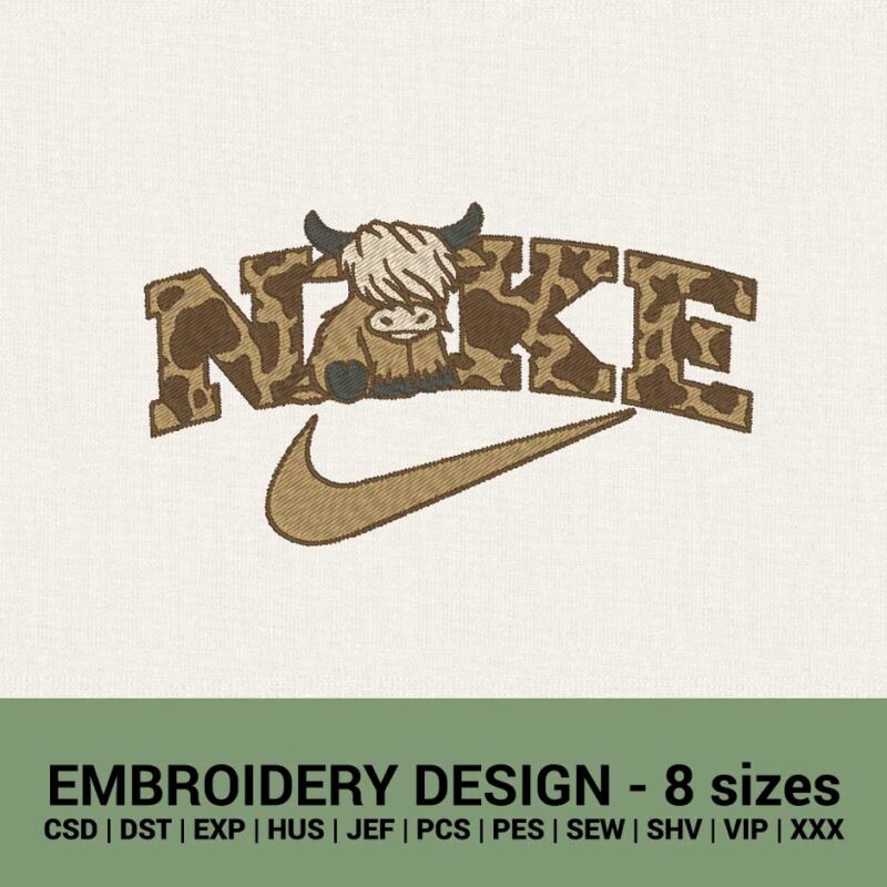 Nike Highland Cow Logo Machine Embroidery Design Files Download 0722