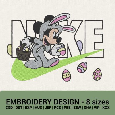 Nike Easter Mickey Mouse Bunny logo machine embroidery design instant downloads