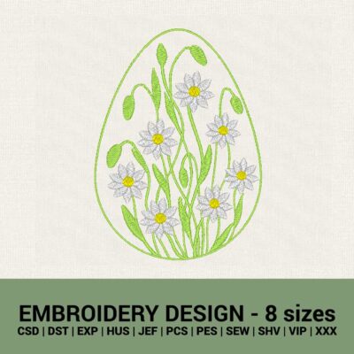 easter egg floral pattern machine embroidery design files instant download