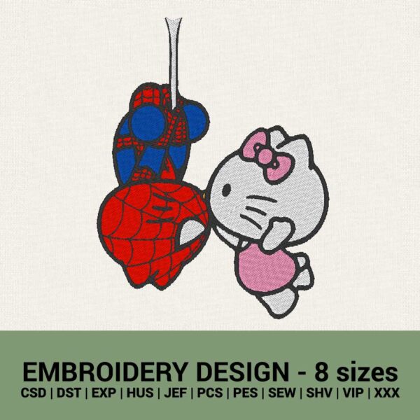 hello Kitty spiderman kiss machine embroidery design files instant downloads