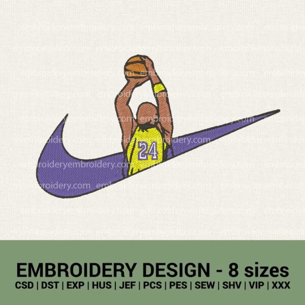 Nike basketball Kobe Bryant swoosh logo machine embroidery designs
