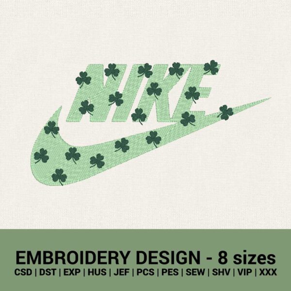 Nike shamrock St. Patrick's day logo machine embroidery design files instant download