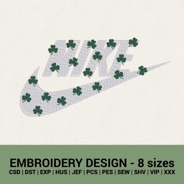 Nike shamrock St. Patrick's day logo machine embroidery design files instant download