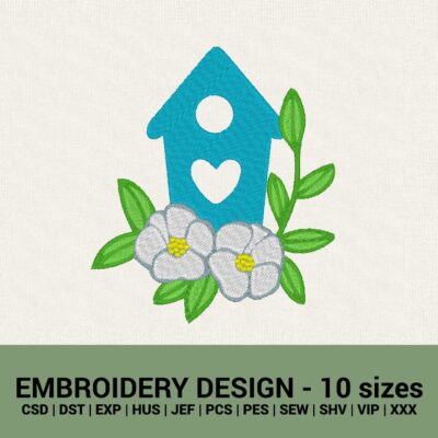 Spring flowers birdhouse Easter machine embroidery design files instant downloads