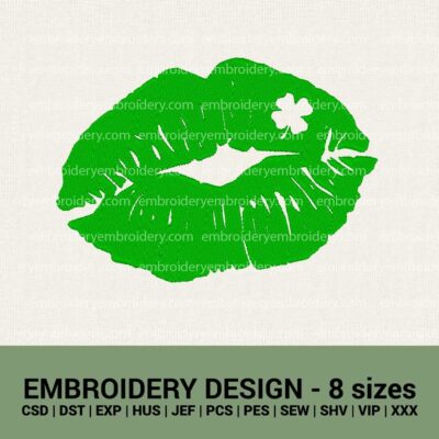 St. Patrick's day lucky shamrock distressed kiss machine embroidery design files instant downloads