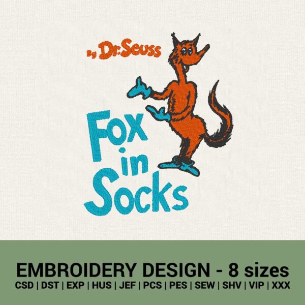 Fox in the socks dr Seuss machine embroidery design files instant download