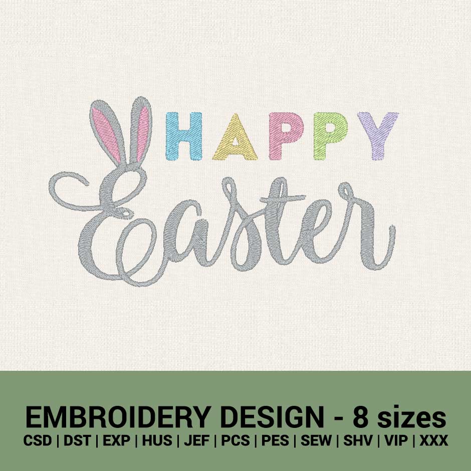 Happy Easter bunny ears machine embroidery files download