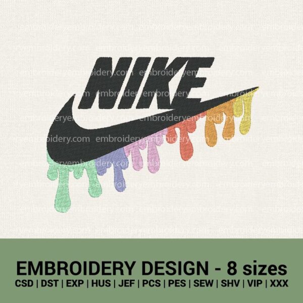 Nike color dripping logo machine embroidery design files instant download