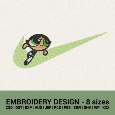Nike Powerpuff girls swoosh Buttercup logo machine embroidery design files
