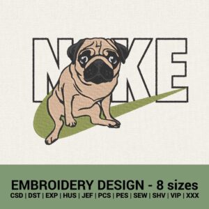 nike pug logo machine embroidery design instant downloads